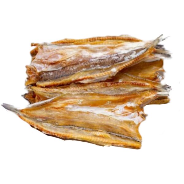 Dry salted kingfish slices, ideal for frying or grilling, a flavorful choice for authentic seafood dishes