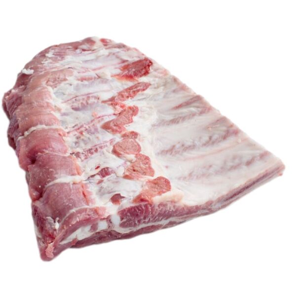 Juicy pork spare ribs, seasoned and ready for grilling or roasting, perfect for barbecue and slow-cooked recipes